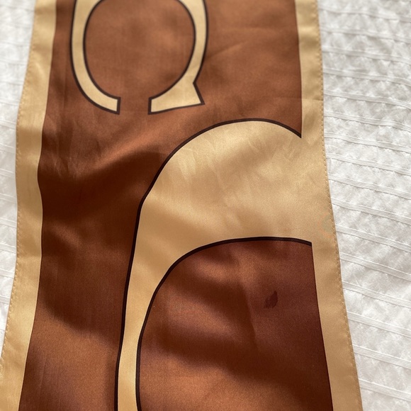 Coach silk scarf. Tan and brown logo print. Great condition. - Picture 5 of 8